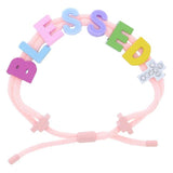 Kids Peach Cord with "BLESSED" & White Cross Bracelet
