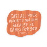 Faith sticker | Bible verse decal | Cast your anxiety on Him