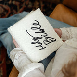 Bible Sleeve: White Sherpa "Holy Bible" Black Embroidered