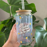 Christian Glass Cup with Bible Verse and Straw Lid