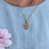 Vintage Rose Enamel Cross Link Necklace