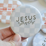 Jesus Saves Checkered Button