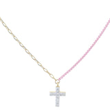 Kids Half Gold Chain, Half Pink Chain with Cross Necklace