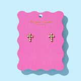 Crystal Gem Cross Stud Earrings