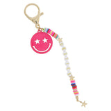 "BESTIES" and Gold Stars, Pink Star Eyed Happy Face Keychain