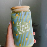 Christian Glass Cup with Bible Verse and Straw Lid