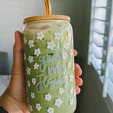 Give Me Jesus Christian Glass Cup with Bamboo Lid & Straw