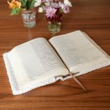 Bible Sleeve: White Sherpa "Holy Bible" Black Embroidered