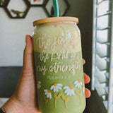 The Lord is my Strength Christian Glass Cup with Lid & Straw