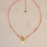 Pink & Gold Beaded Cross Pendant