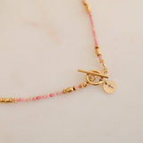 Pink & Gold Beaded Cross Pendant