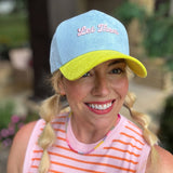 Embroidered Baseball Cap - "Let Them" - Blue + Yellow Suede