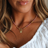 Pink & Gold Beaded Cross Pendant