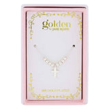 Kids 14" 18K White Gold Plated Beads & Silver Cross Necklace