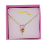 Kids Gold Cable Chain Necklace with Pink Heart Cross, Pearl
