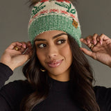 Ivory Cherry Pattern Pom Hat