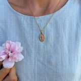 Vintage Rose Enamel Cross Link Necklace