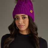 Purple Cable Knit Pom Hat
