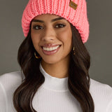 Bright Coral Chunky Knit Beanie