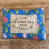 Hand-stitched Pillow - Sweet Tea and Jesus