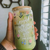 Wildflowers Christian Glass Cup with Lid & Straw