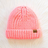 Bright Coral Chunky Knit Beanie
