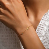 Tiny Cross Gemstone Bracelet - 14K Gold Plated