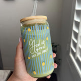 Christian Glass Cup with Bible Verse and Straw Lid