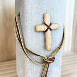 Limestone Cross Sculpture - 3x3x7 (Brown Leather Handle)