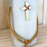 Limestone Cross Sculpture - 3x3x7 (Orange Leather Handle)