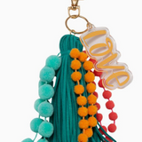 Orange, Coral, Mint Poms with Teal Tassel & Love Keychain