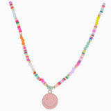 Kids 14" Multi Beaded Necklace with Pink Smiley Pendant