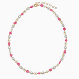 Kids 14" Pink, White Flower & Pearl Beaded Necklace
