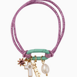 Kids Purple Elastic Bracelet with Mint Carabiner & Cross