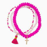 Kids Set of 3 Purple Beaded Stretch Bracelet with Cross