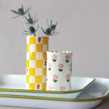 Yellow and White Check Stoneware Vase