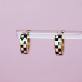 Black/White Checkered Huggie Earrings
