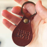 Jesus Saves USA Made Leather Keychain