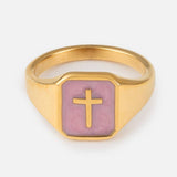 Lilac Enamel Cross Ring