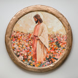 10" Round Jesus in Wildflowers - Framed Art