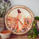 10" Round Jesus in Wildflowers - Framed Art