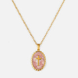 Vintage Rose Enamel Cross Link Necklace