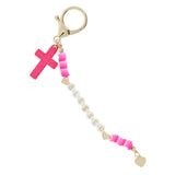 Pink Sequin "BLESSED" & Gold Hearts, Pink Cross Keychain