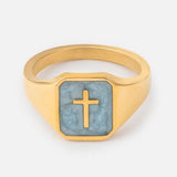 Sky Blue Enamel Cross Ring