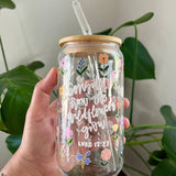 Wildflowers Christian Glass Cup with Lid & Straw