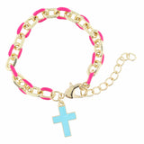 Kids Hot Pink Chain and Mint Cross Bracelet