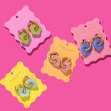 Huggie Earrings - Gold Hoops + Blue Acrylic Flowers